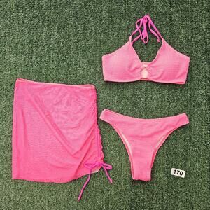 Women's 3 Piece Swimsuit Padded Neck Bikini Suit Split Beach Skirt Lace-Up small
